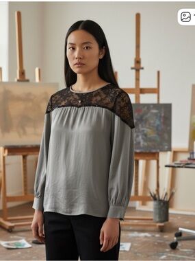 Tory Burch Silk Embellished Mesh Sequin Blouse.